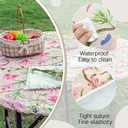Round Flower Pink Tablecloth, Waterproof Vinyl Tablecloths with Flannel Backing for Table, Wipeable Spillproof Plastic Table Cloth for 45"-56" Tables