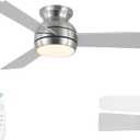 42 Inch Ceiling Fans with Lights and Remote, Brushed Nickel Low Profile Ceiling Fan with Light, Flush Mount, Reversible, 6 Speeds, 3CCT Dimmable, Bedroom Indoor/Outdoor Patios Use