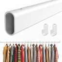 Qval Closet Rod for Hanging Clothes - 1.1" X 0.76" Narrow Closet Pole 18 to 39 Inches Adjustable, with End Supports, Ultra Sturdy & Heavy Duty, Easy to Install, White Closet Bar for Wardrobes