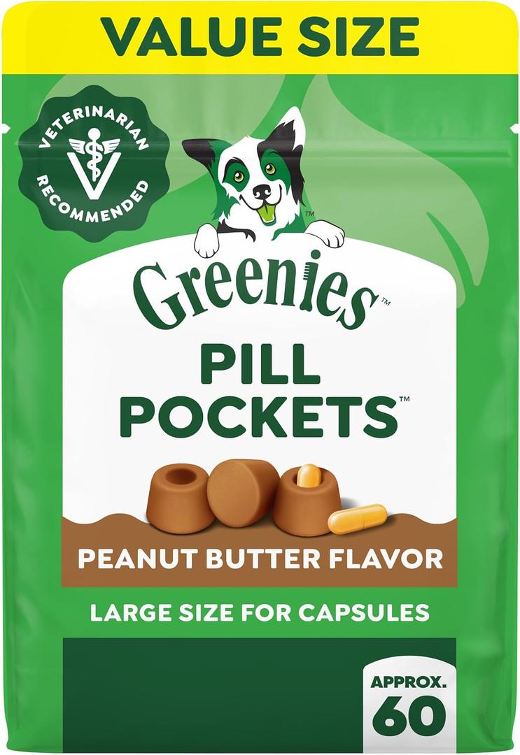 Greenies Pill Pockets for Dogs Large Size, Dog Treat Pouch for Capsule Medication, Peanut Butter Flavor, 15.8 oz. Pouch (EXP 06/25/27)