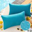 2 x Phantoscope Pack of 2 Outdoor Waterproof Solid Throw Decorative Pillow Cover Decorative Square Outdoor Pillows Cushion Case Patio Pillows for Couch Tent Sunbrella, Teal Blue 12x20 inches 30x50 cm