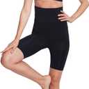 Women High Rise Tummy Control Thigh Compression Inseams Elastane Shorts for Biker Yoga Running Gym and Workout (Black, XL)