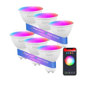 6 Pack GU10 Smart Bulbs, 5W GU10 LED Light Bulb, Color Changing, Dimmable, Music Sync, Timer, Group Control WiFi Recessed Track Light Bulbs Compatible with Alexa, Google Assistant