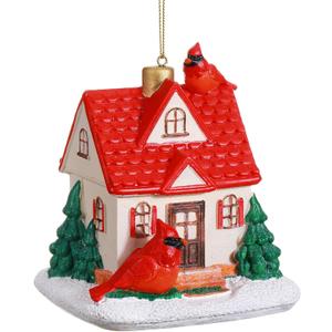 Thyle Cardinal Birdhouse Christmas Ornament Hand Painted House Ornament with Red Bird Tree Cardinal House Table Centerpiece Vintage Gifts for Holiday Christmas Tree Winter Home Decoration