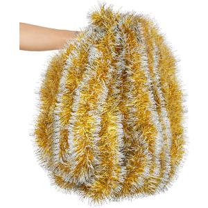 Lush Christmas Tinsel Garland, Gold & White Radiant Metallic Twist Streamers for Holiday Decor, Plush & Full Xmas Tree Garland for an Elegant Festive Atmosphere, Indoor & Outdoor Party Supplies