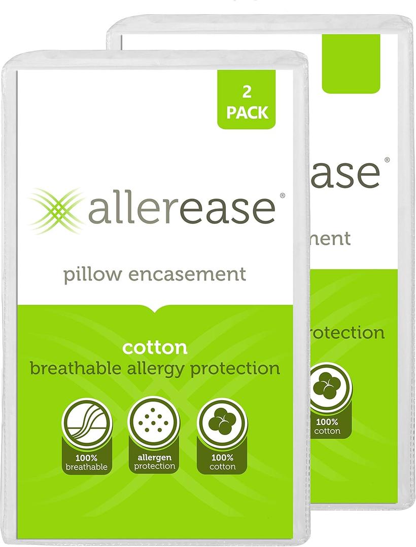 AllerEase 100% Breathable Cotton Pillow Protector for Sleeping, Queen 30" x 20" - 1 Pack of 2,White
