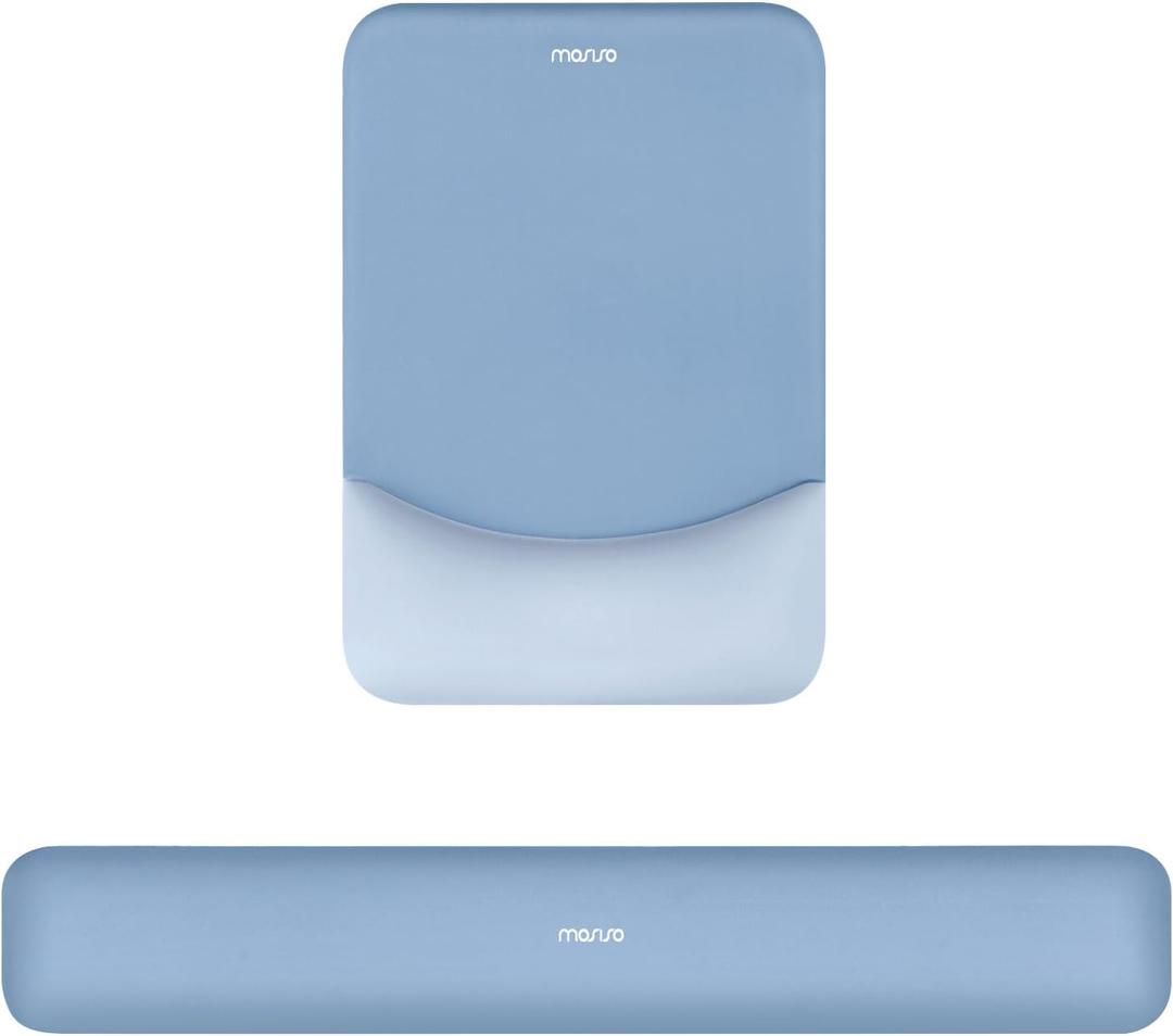 MOSISO Wrist Rest Support for Mouse Pad&Keyboard Set, Rectangular Ergonomic Mousepad Non-Slip Base Home/Office Pain Relief&Easy Typing Pad with Neoprene Cloth&Raised Curved Memory Foam, Stone Blue