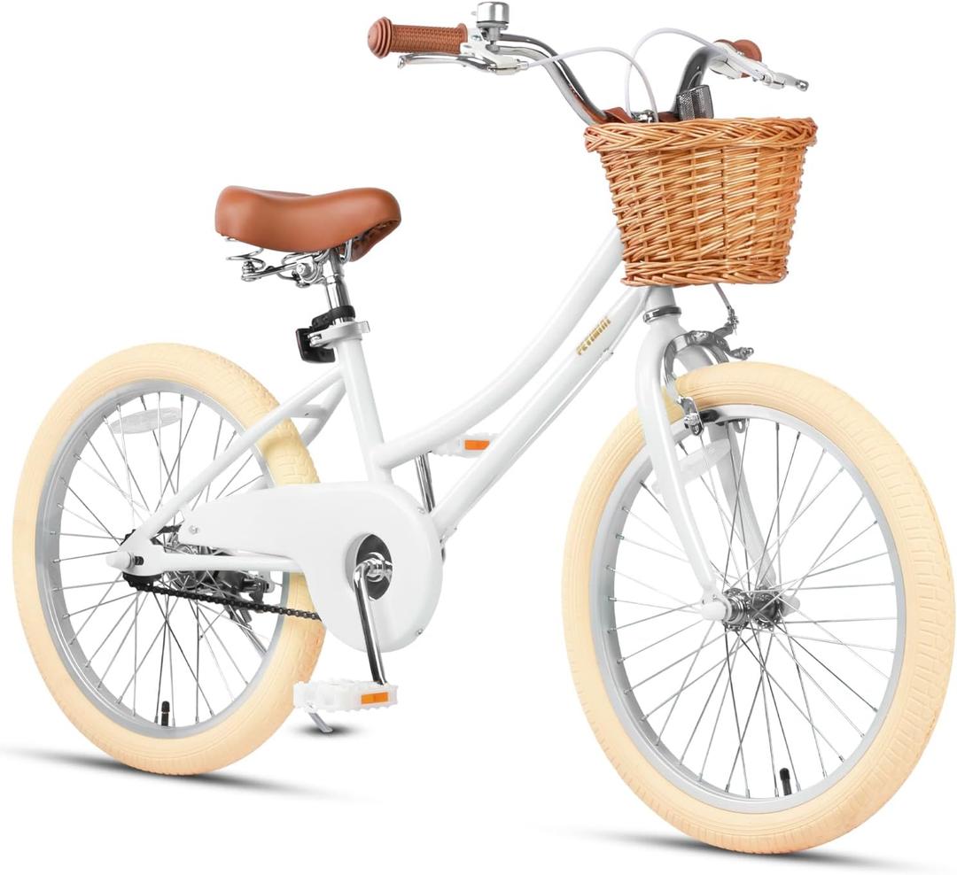 Petimini Vintage Kids Bike for Girls, 1220 Inch Classic Bicycle with Wicker Basket & Bell, High Tensile Steel Frame, Training Wheels (1218), 85% Pre-Assembled, Retro Bike for Outdoor Riding