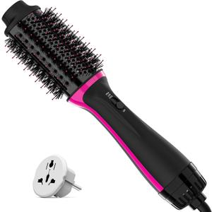 Plus 2.0 Dual Voltage Hair Dryer Brush with European Plug, Blow Dryer Brush for European Travel 110V-120V/220V-240V One Step Hair Dryer and Styler Volumizer with Negative Ion Anti-frizz Styling Brush