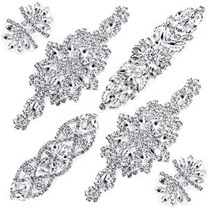 XunYee 6 Pcs Crystal Rhinestone Applique Silver Wedding Applique Iron on Rhinestone Hair for Bridal Wedding Dress Clothes Shoes