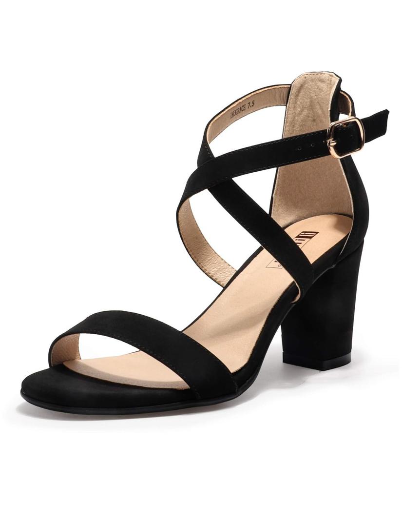 IDIFU Women's IN3 Grace Strappy Block Heels Sandals Comfy Open Toe Chunky Dress Wedding Shoes with Adjustable Cross Strap, size 8