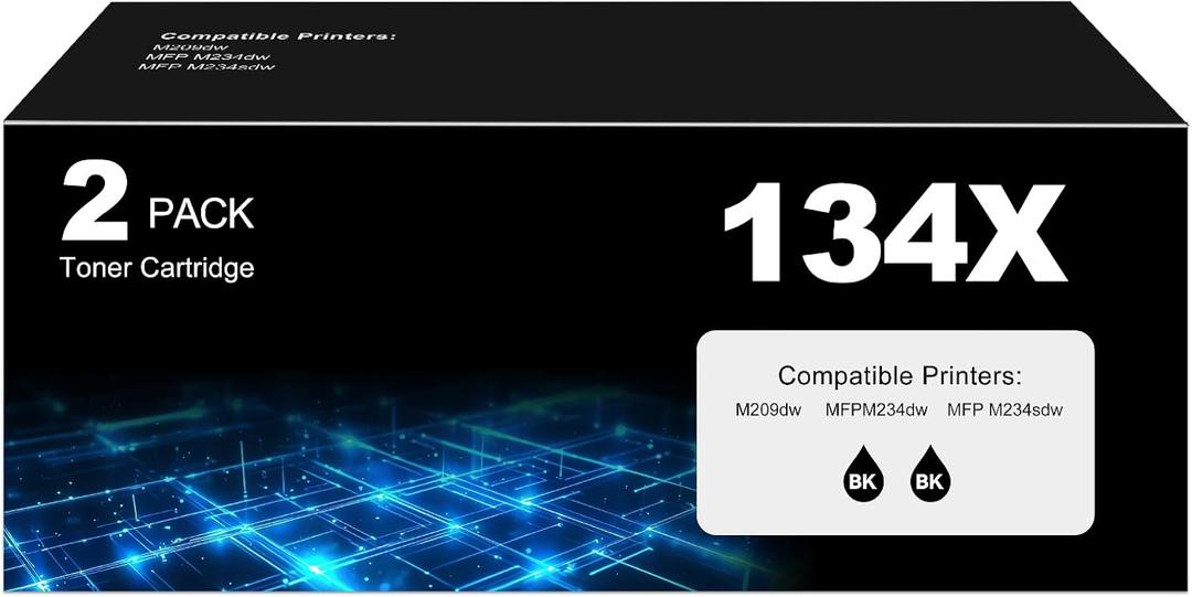 134X Black Toner Cartridge Laser Jet MFP M234dw Black Toner Compatible for HP 134X 134A Toner Cartridge for HP134X HP134A W1340X for Laser Jet M209dw MFP M234sdw Toner Ink 2 Pack (with Chip) (High Yield)