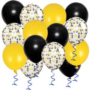 XIKSXITN 12inch Yellow Black Balloons with Yellow Black Confetti Balloons Perfect for Party Decorations,Pack of 50