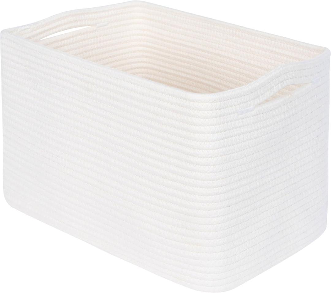 MINTWOOD Design Storage Basket for Shelves, Decorative Baskets for Organizing, Book Basket, Storage Cube Bin Box, Woven Closet Organizer, Pantry Closet and Shoe Basket, Creamy White