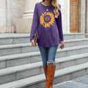 Locryz Women Tunic Tops for LeggingsGraphic Print Shirt Casual Long Sleeve Tunics Blouse (Purple, XL)