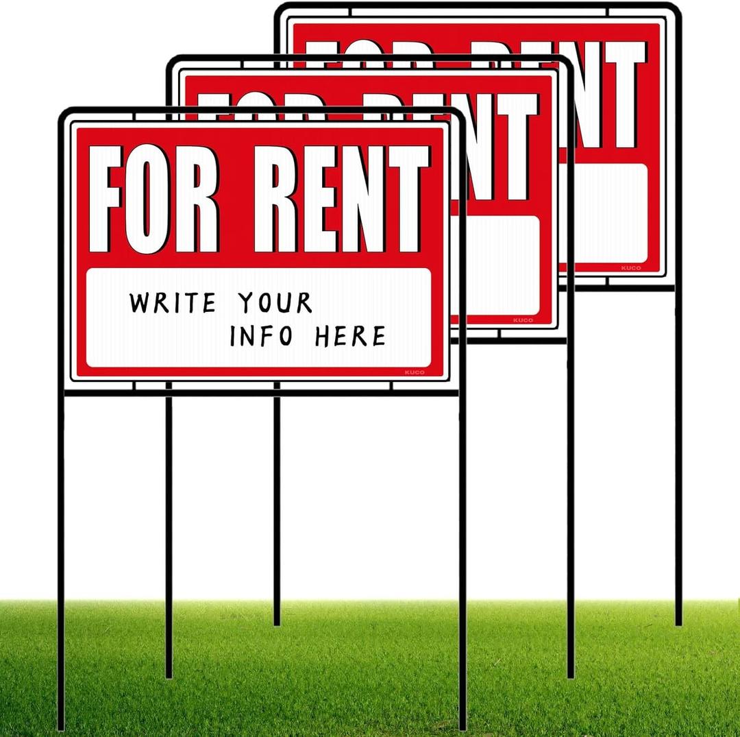 For Rent Signs with Stakes, Double-Sided Printing, For Rent Yard Signs, For Rent Sign with Stand,(3 Pack)