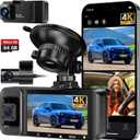 3 Channel Dash Cam Front Inside and Rear Wireless, 4K +1080P Car Dash Camera with Night Vision, 64GB Card, APP Control, Loop Recording, Built-in WiFi, G-Sensor, 24H Parking Mode, 3" IPS Screen