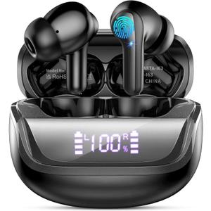 Donerton Wireless Earbuds Bluetooth 5.4 Headphones Noise Cancelling, 4 Microphone Bluetooth Ear Bud with Dynamic Drivers Stereo, Sports Earphones Wireless with LED Power Display for Laptop Pad Phones