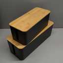 2 Pack Large Cable Management Box  Wooden Style Cord Organizer Box and Cover for TV Wires, Computer, Router, USB Hub and Under Desk Power Strip  Safe ABS Material and Baby-Pets Proof Lock (Black)