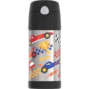 THERMOS FUNTAINER Water Bottle with Straw - 12 Ounce, Hot Rods - Kids Stainless Steel Vacuum Insulated Water Bottle with Lid