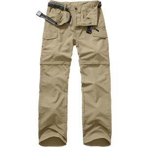 Mens Hiking Convertible Pants Quick Dry Waterproof Zip Off Lightweight Cargo Safari Fishing Work Pants Trousers with Belt, 38