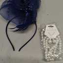 1920s Vintage Fascinators Hat Set for Women Tea Party Hats Veil Mesh Feather Headband Lace Gloves Set (Blue)
