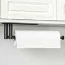 Paper Towel Holder Under Cabinet, Upgraded Dual-Rod Adhesive Paper Towel Holder with Longer Base, Stainless Steel Wall Mounted Holder for Kitchen Towels, No Drill, Black