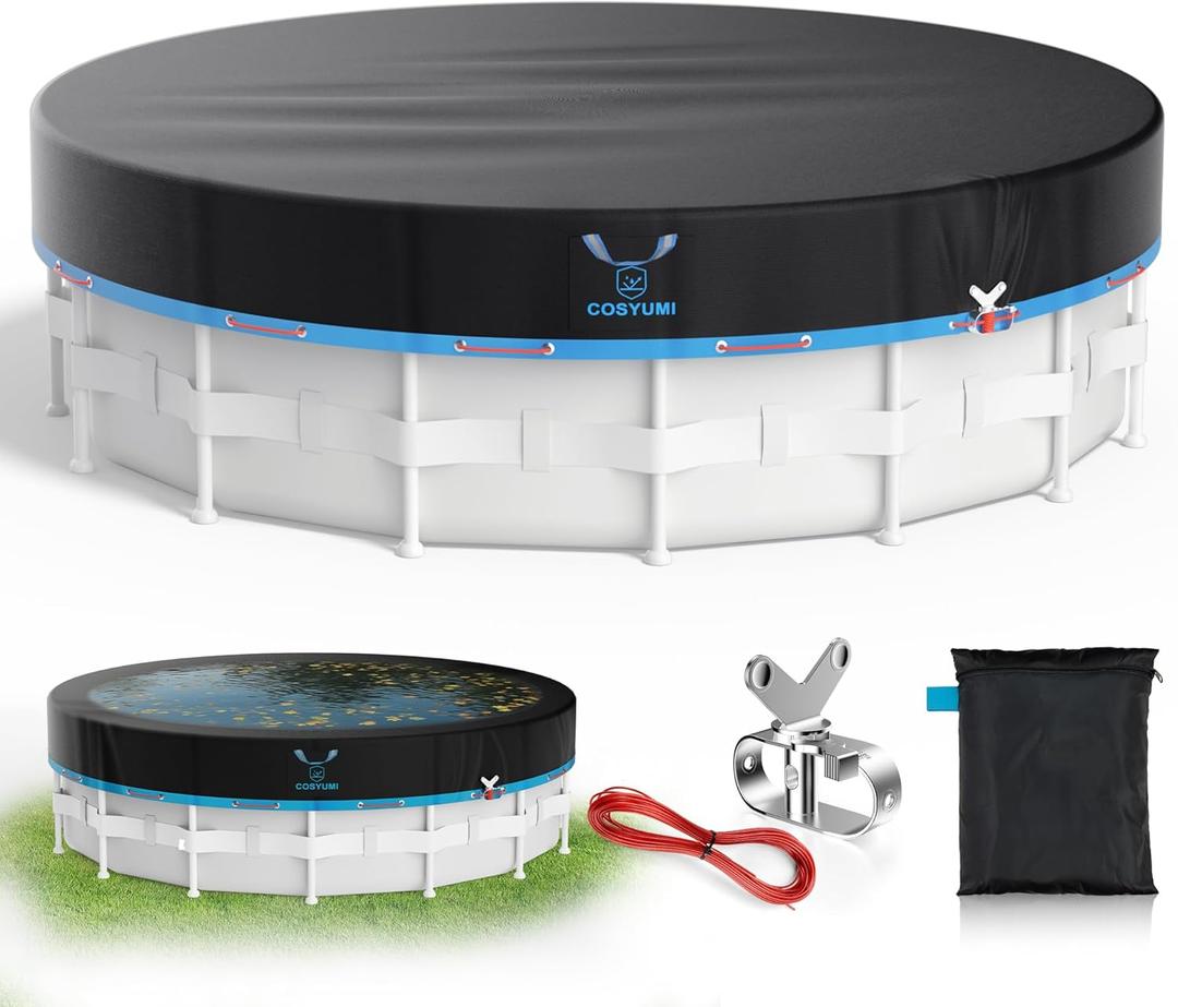 8ft Round Pool Cover, Stock Tank Pool Cover with Winch & Cable, 420D Oxford Fabric for All Season Use - Tear Resistant, UV & Dust Proof