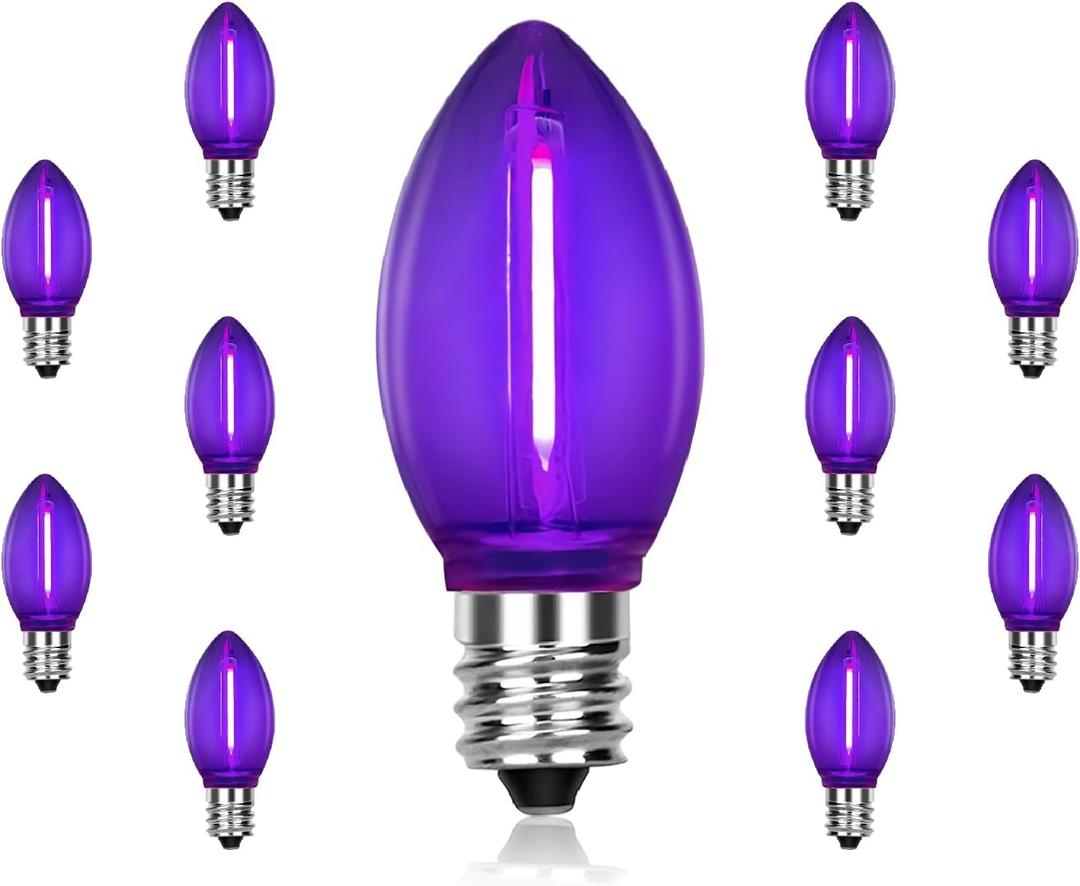 C7 Replacement Bulbs, Dark Purple LED Halloween Lights, Christmas Light Replacement Bulbs for Xmas Tree Patio Holiday Party Prom Wedding Decor, E12 Candelabra Base -10 Pack