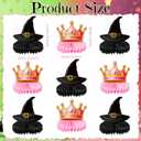2 x Faccito 9 Pcs Witch Party Table Decorations Pink Tiara Black Hat Honeycomb Centerpieces Witch Table Centerpieces for Movie Birthday Party Decorations Supplies