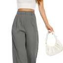 FUNYYZO Wide Leg Dress Pants for Women Work Slacks Business Casual Outfits | Office Dress Pants for Women, High Waisted, Stretchy Back Elastic Waistband, Multiple Color Size, Casual, Loose Summer Pants (Gray, XL)