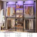 Aheaplus Industrial Pipe Clothing Rack, Reversible 6.42FT Clothes Rack for Hanging Clothes, Heavy Duty 5-Tier Closet Wardrobe Garment Racks with Shelves, Corner Closet Organizer System, Rustic Brown
