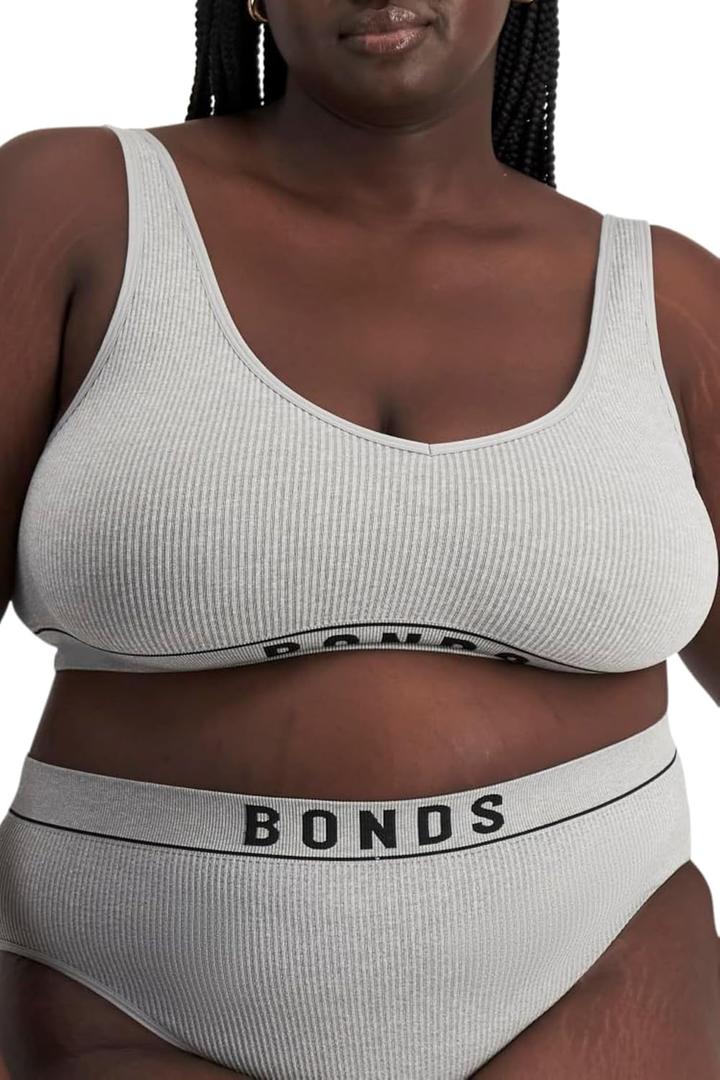 Bonds Seamless Stretch Rib Bralette with V-Neck for Women (Large, Heritage Grey Marle)