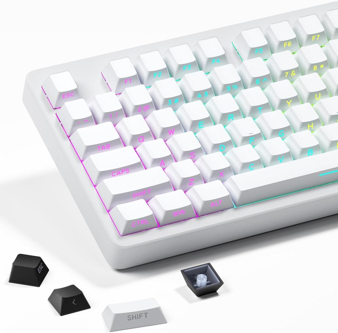 SDYZ White Keycaps - Side Print PBT Keycaps 60 65 75 100 Percent, Double Shot Shine Through Custom Key caps, 132 Keys Set, Cherry Profile, Minimalist Style for Cherry Gateron MX Switche Keyboard