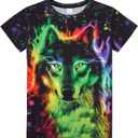 Weecreeture Boys Shirts 3D Graphic Tee Shirt Neon Colorful Print Shirts for Boys and Girls 4-14 Years