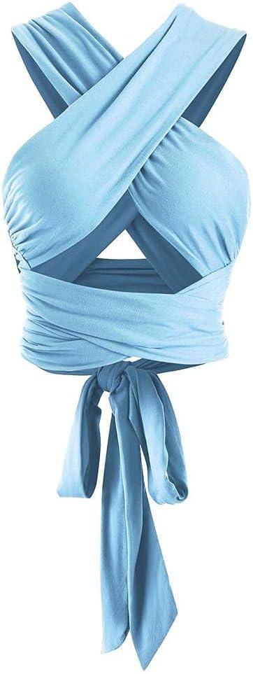 ZAFUL Womens Ribbed Halter Crop Top Ruched Lace-up Cropped Cami Bandana Top Criss Cross Wrap Print Tank Top, Size: One Size (Blue)