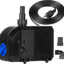 Submersible Water Pump 520GPH Aquarium Pump w/Sponge filter, 6.6ft. High Lift for Fish Tank Pond Hydroponic Water Fountain Sump Water Features Irrigation Powerful, Dry Burning Protection