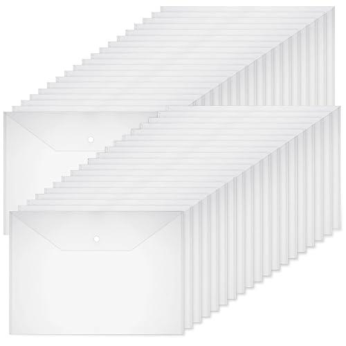 Honoson 30 Pcs 11 x 17 Inches Clear Envelopes with Snap Closure Clear Plastic Envelopes Plastic Envelopes for Documents File Folders for Office Home