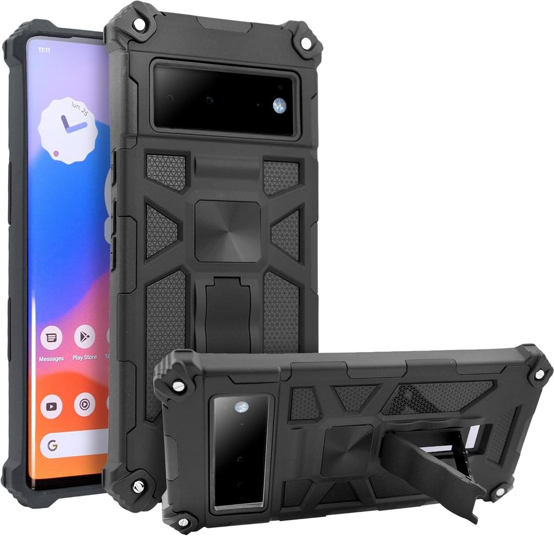Compatible with Google Pixel 7A Case, Google Pixel6 Case, Hybid Magnetic Kickstand Shockproof Military Grade Stand Cover Phone Case (Black)