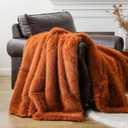 BATTILO HOME Luxury Fall Faux Fur Throw Blanket, Rust Orange Fur Blankets and Throw for Couch, Sofa, Chair, Bed, Soft Plush Warm Fuzzy Cozy Fur Throws with Long Pile, Fall Decor, 60"x80"