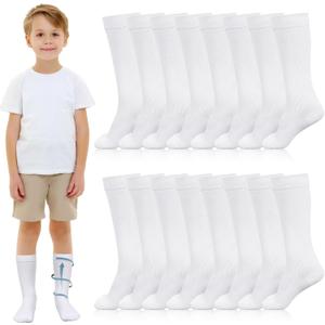 Shinymoon 8 Pairs Kids Compression Socks 15-20 Mmhg Knee Length Sock Calf Graduated Compression Stockings for Boys Girls (White)