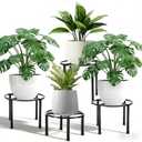 4 Pack Metal Plant Stands for Indoor Outdoor Plants Rustproof Metal Flower Pot Stands Round Plant Shelf Heavy Duty Potted Plants Shelf Decoration for Planter Supports Garden Home (3 Sizes)