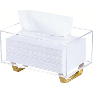 HBlife Clear Tissue Box Cover Rectangle Acrylic Tissue Box Holder with Gold Plated Legs Napkin Dispenser Dryer Sheet Container for Bathroom