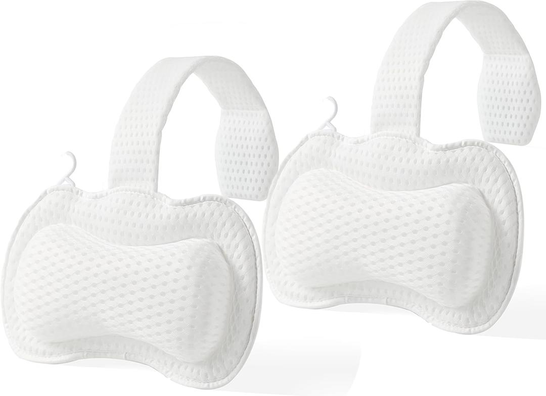 2-Pack Ergonomic Pillow for Hot Tub, Spa, and Chaise Lounge - Universal Headrest & Neck Support Cushion, Adjustable Height with Long Strap, Easy Drying with Hook (2-Pack)