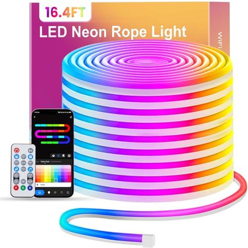 LED Neon Rope Strip Light, 16.5FT RGB+IC Waterproof Flexible Led Strip Lights, APP Remote Control, Music Sync, 44 Scene Modes, For Bedroom, Gaming Room, Christmas, Party, Holiday Wall Decoration