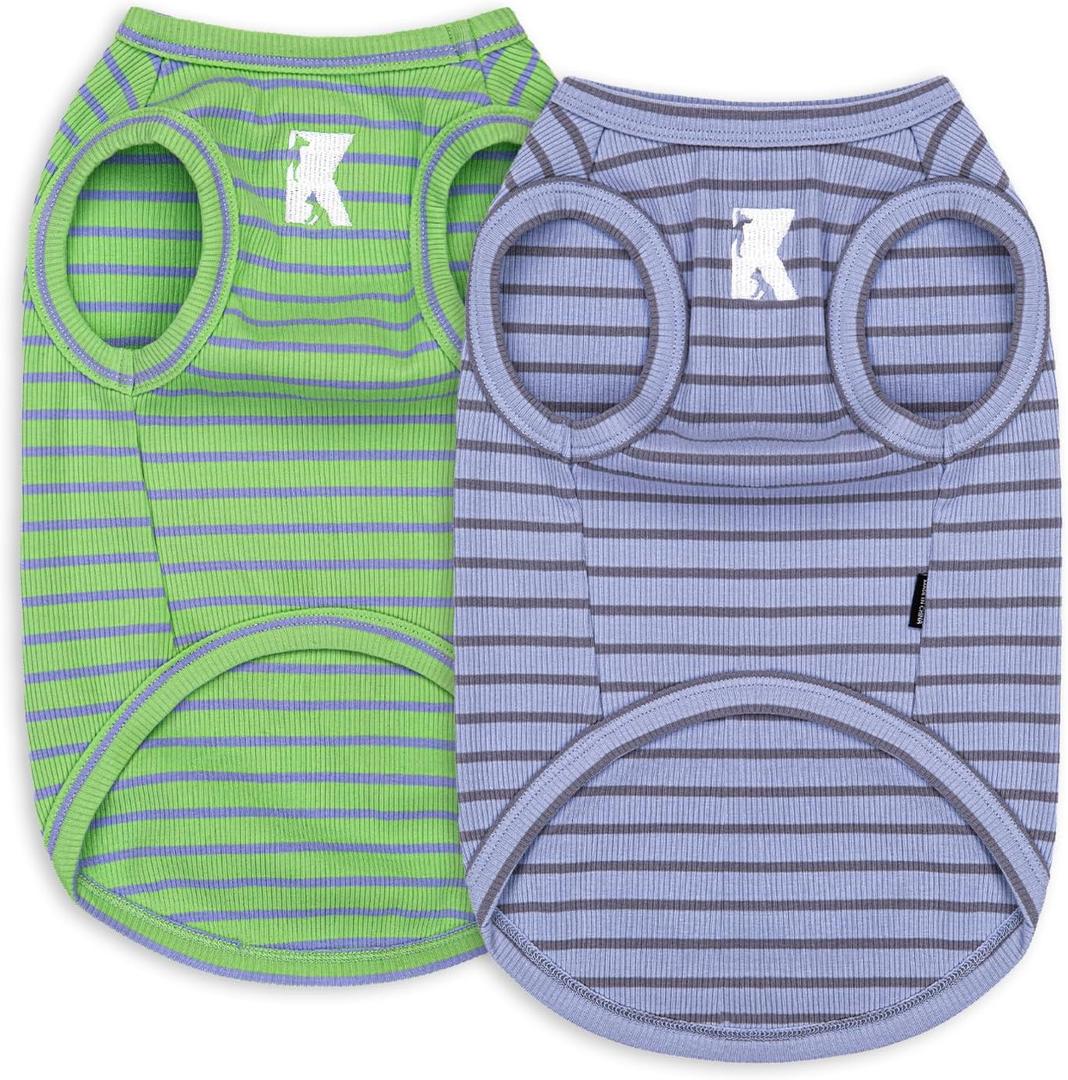 Koneseve Dog Shirt 2 Pack Breathable Sleeveless Vest, Stretchy & Soft, Purple & Vivid Green Size, M