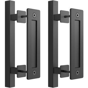 SKYSEN 2 Pack 12" Barn Door Handles, Sliding Barn Door Pull Handle, No Gap Flat Plate Design- Heavy Duty- Square- Easy to Install- Matt Black (685-2)