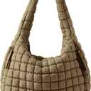 Puffer Quilted Shoulder Bag for Women Padding Shoulder Bag Puffy Hobo Bag Trendy Tote Bag 2025 (Large, Brown)