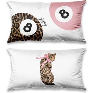 Pink Trendy Leopard Print Y2K Luck 8 Ball Pillow Covers 20x12 Set of 2, Funky Y2K Coquette Bow Preppy Cheetah Lucky 8 Ball Aesthetic Pillow Covers for Girls Room Dorm Apartment，A121