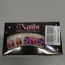 4th of July Press on Nails French Tip Short Square Independence Day Fake Nails with Designs Glitter Patriotic Nails Press Ons Glossy Full Cover Short Red White Blue Star False Nails For Women 24PCS